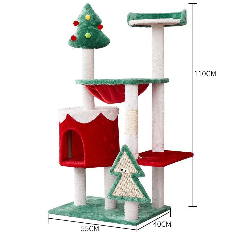 Christmas-themed cat scratching post toy with integrated play elements in density plate material