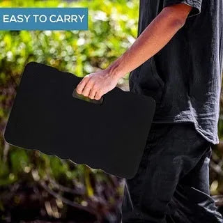 Blue EVA foam garden kneeler mat on grass, showing its 45cm length and 4cm thickness for kneeling comfort.