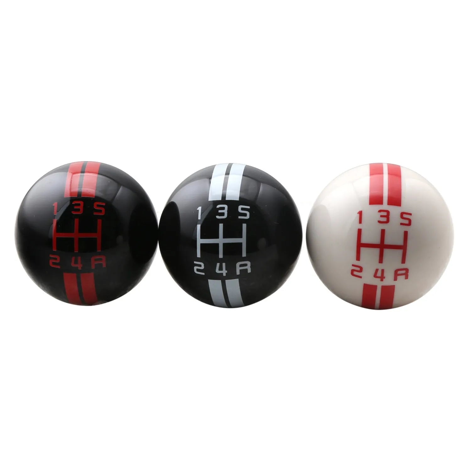 Black ball car gear head with 5-speed pattern and red lettering on acrylic material