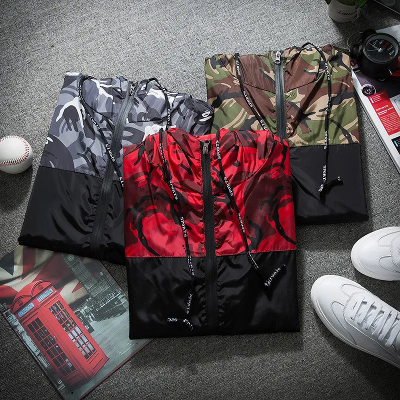 Men's camouflage lightweight pullover hoodie in army green, size M to 8XL, with hood, long sleeves, and relaxed fit.