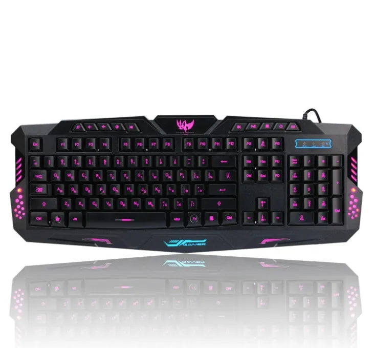 Wired gaming keyboard with tri-colour backlight and luminous mouse, Russian layout, 108 keys