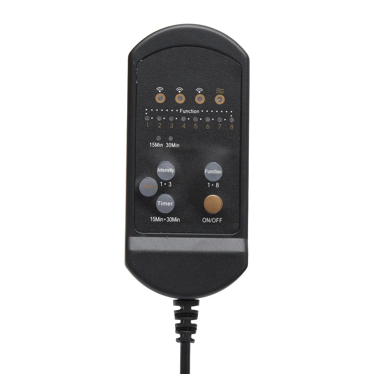 Car massage cushion with handheld remote, luxury fabric, rectangular trapezoid shape, 5 motors for neck, back, waist, and leg relief