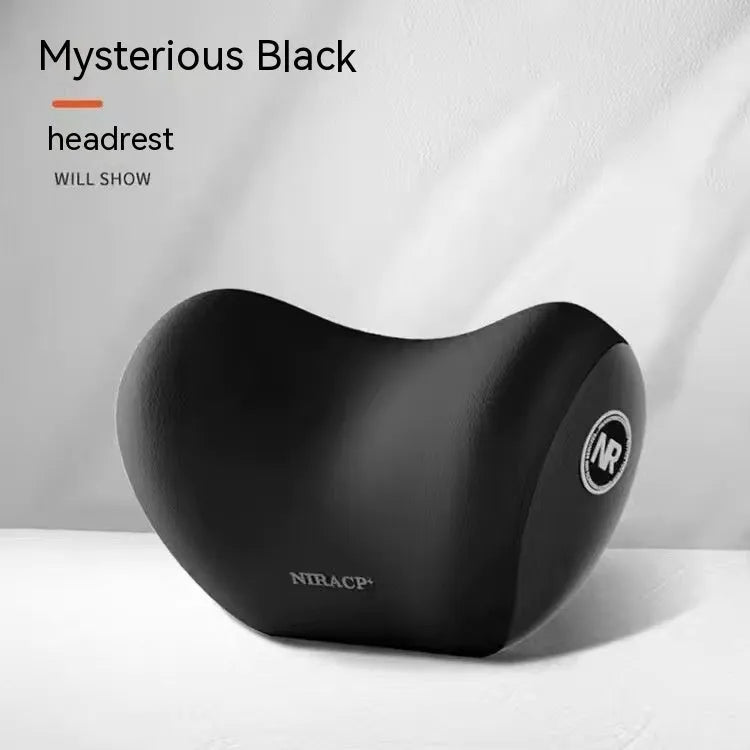 Black memory foam car headrest and lumbar support pillow set with milk silk cover.