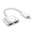 White Lightning to 3.5mm audio adapter cable for iPhone compatibility with charging port