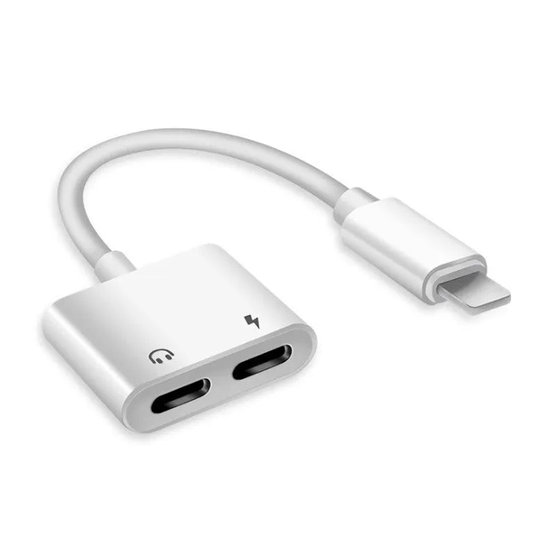 White Lightning to 3.5mm audio adapter cable for iPhone compatibility with charging port