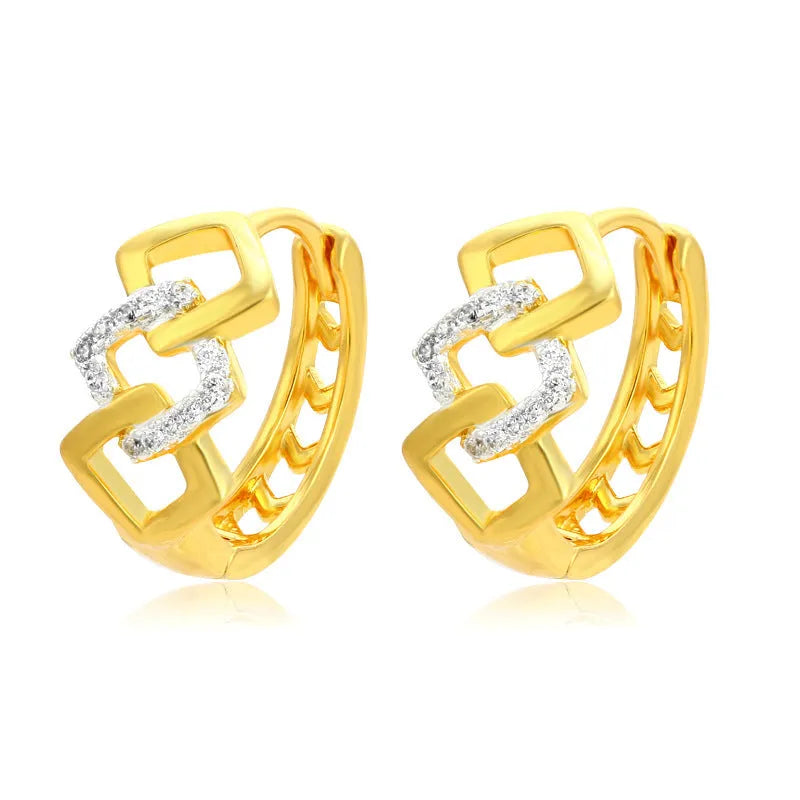 A pair of gold-coloured geometric alloy earrings with a hollow-out design.