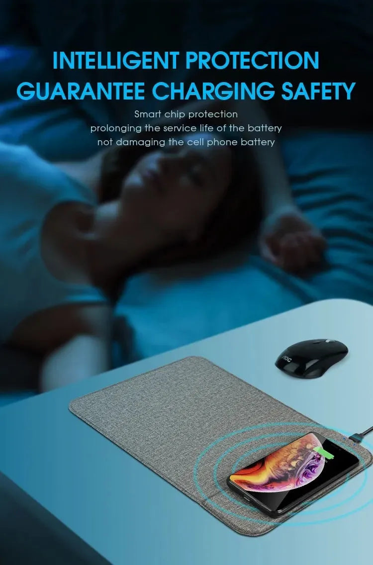 Foldable cloth phone holder with built-in 10W wireless charger on a desk