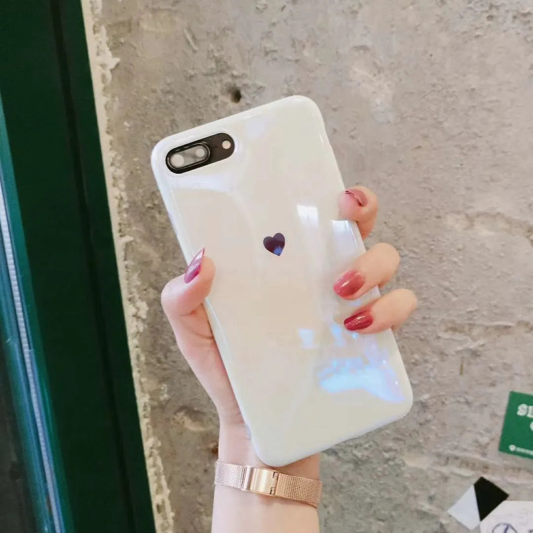 Clear blue light filtering iPhone back cover case shown in blue/white and white colour variants
