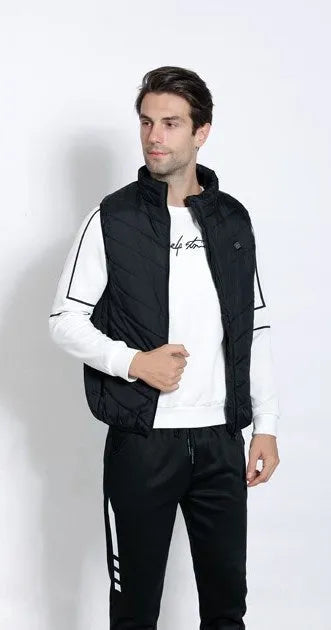 USB powered smart heating vest for men and women in slim fit cardigan style with zipper, black colour