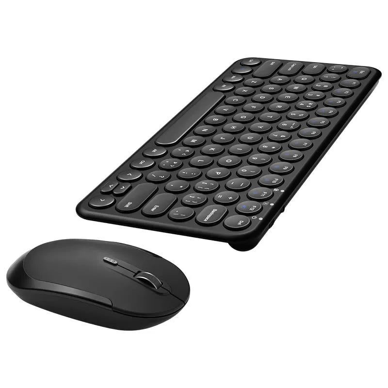 White ultra-thin wireless keyboard and mouse set with USB receiver and clear protective keypad film on a wooden desk