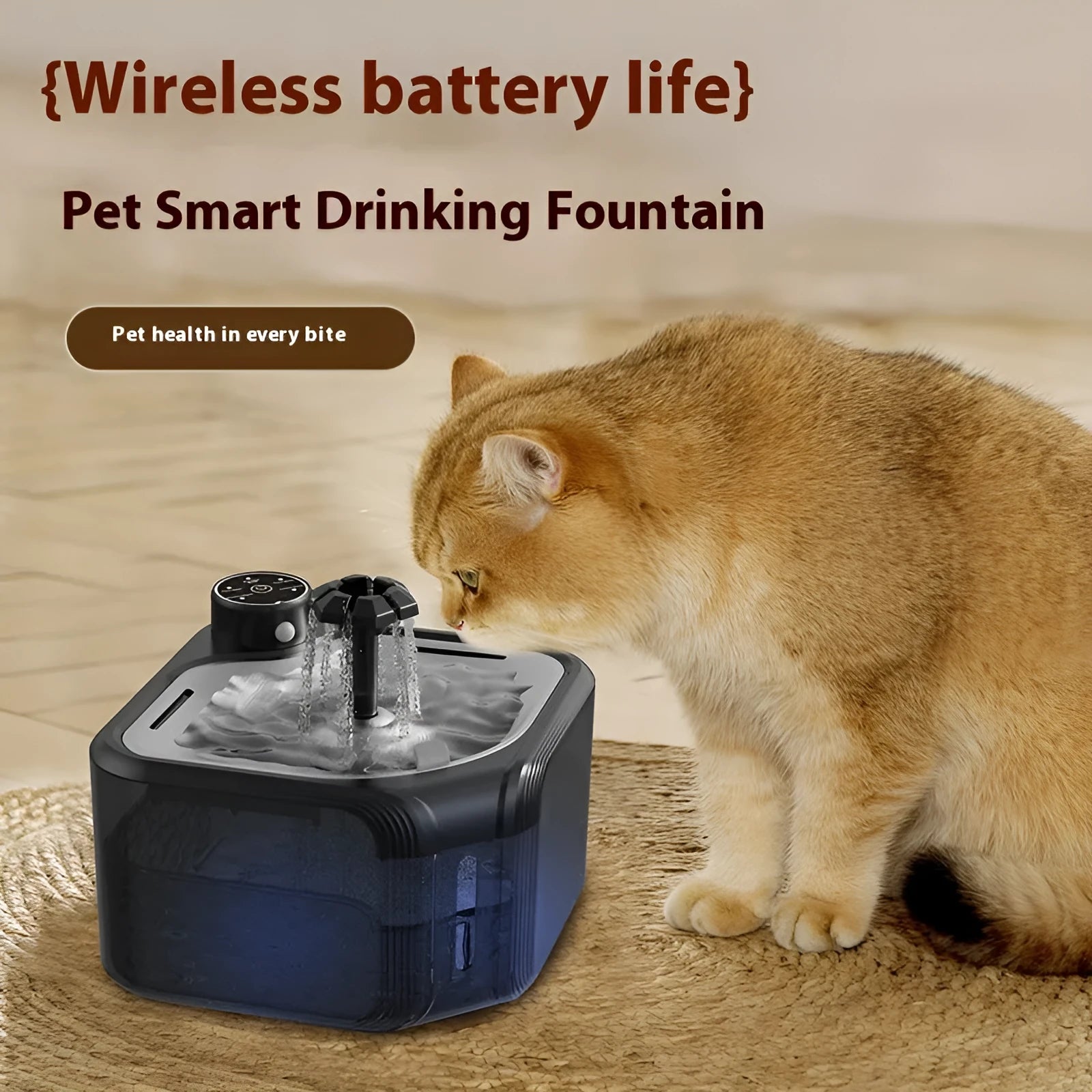 Stainless steel automatic pet water dispenser with wireless induction water outlet, available in white, black, or transparent