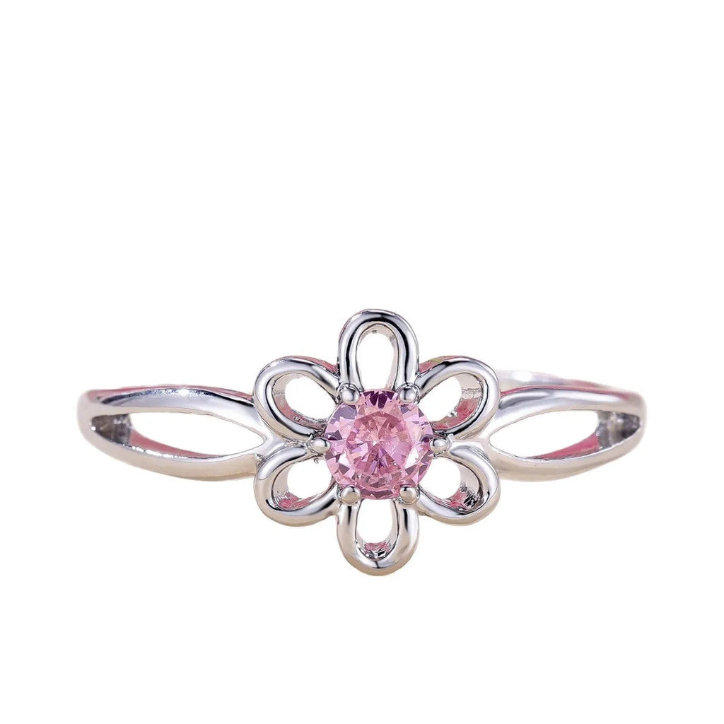 Lady's copper flower hollowed ring with electroplating finish in platinum pink diamond