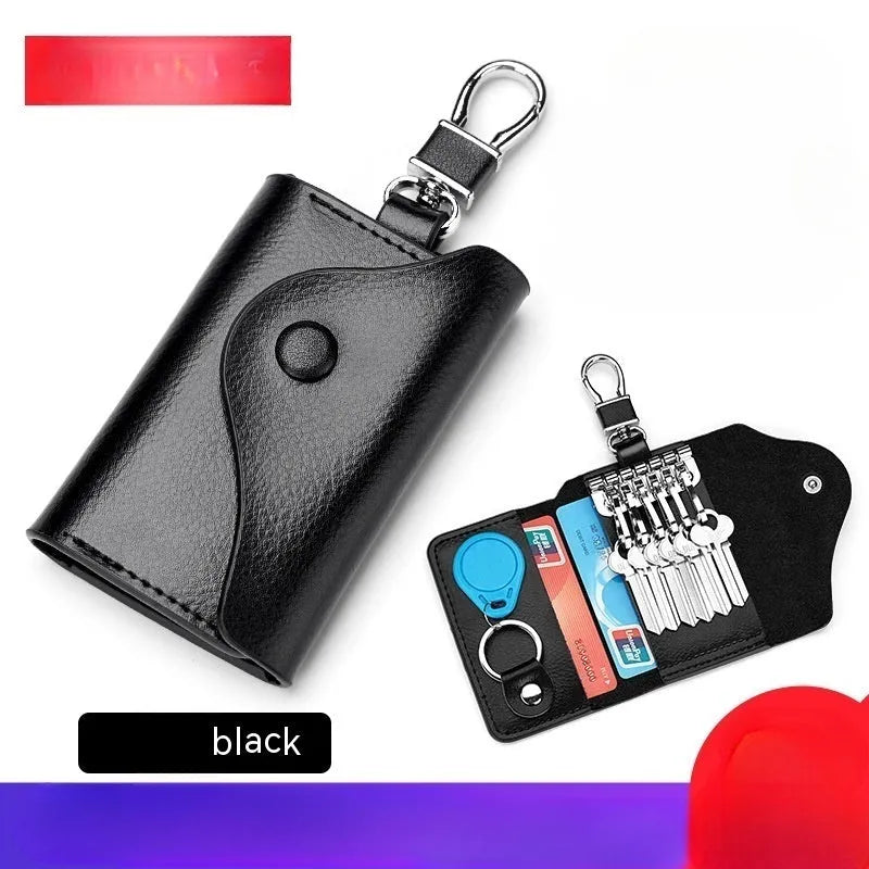 Genuine leather keychain card holder in square vertical design with key mapping internal organisation