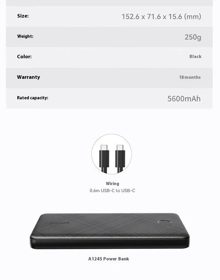 Compact 10000mAh industrial-style PVC power bank with dual ports and PD20W fast charging