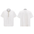 Men's black loose polo t-shirt with a square collar detailed with embroidery and sequins