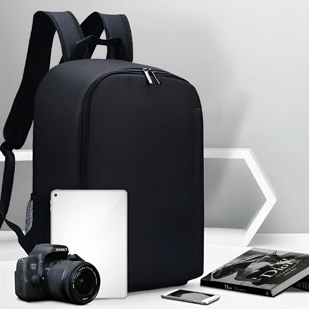 Casual solid colour nylon DSLR camera bag with sewing thread detailing, available in black pink and army green sizes