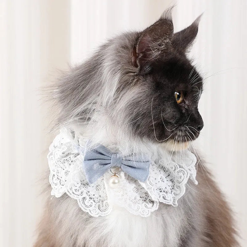 Pet lace scarf collar bib in light blue, wine red, pink, or green with lace edge and princess style for cats and dogs