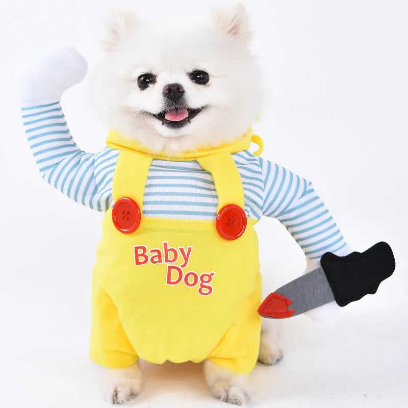 Halloween dog costume with bat wings, devil, pumpkin and scissor hand design options