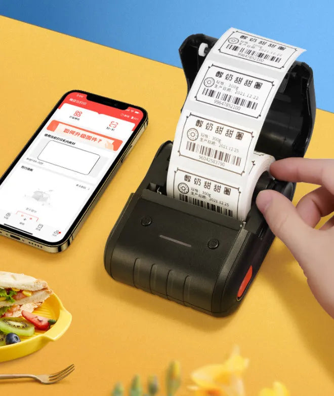 Thermal sensitive bar code clothing tag printer in Lake Blue with adjustable print width 25-50mm