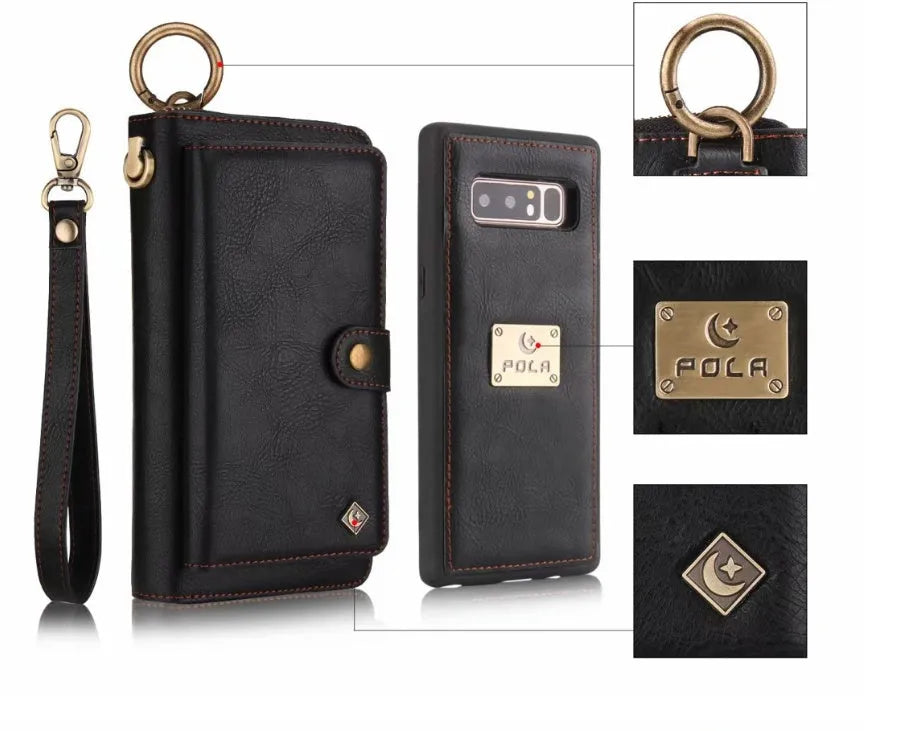 Galaxy Note8 imitation leather phone case wallet set with zipper closure in four colour options