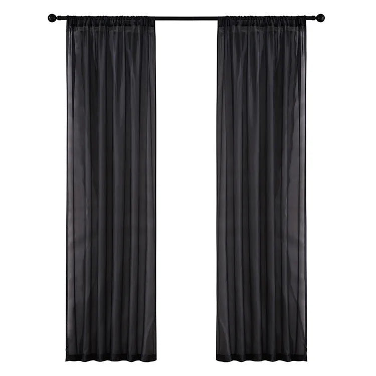 Modern simple pure colour cotton linen window screen curtain with light transmission