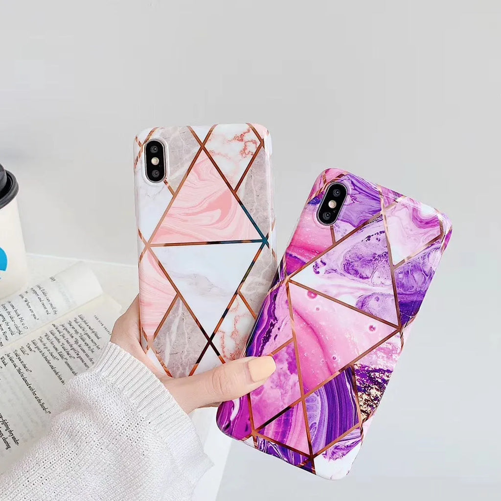 Electroplated marbled mosaic TPU phone case for Samsung S10 in grey