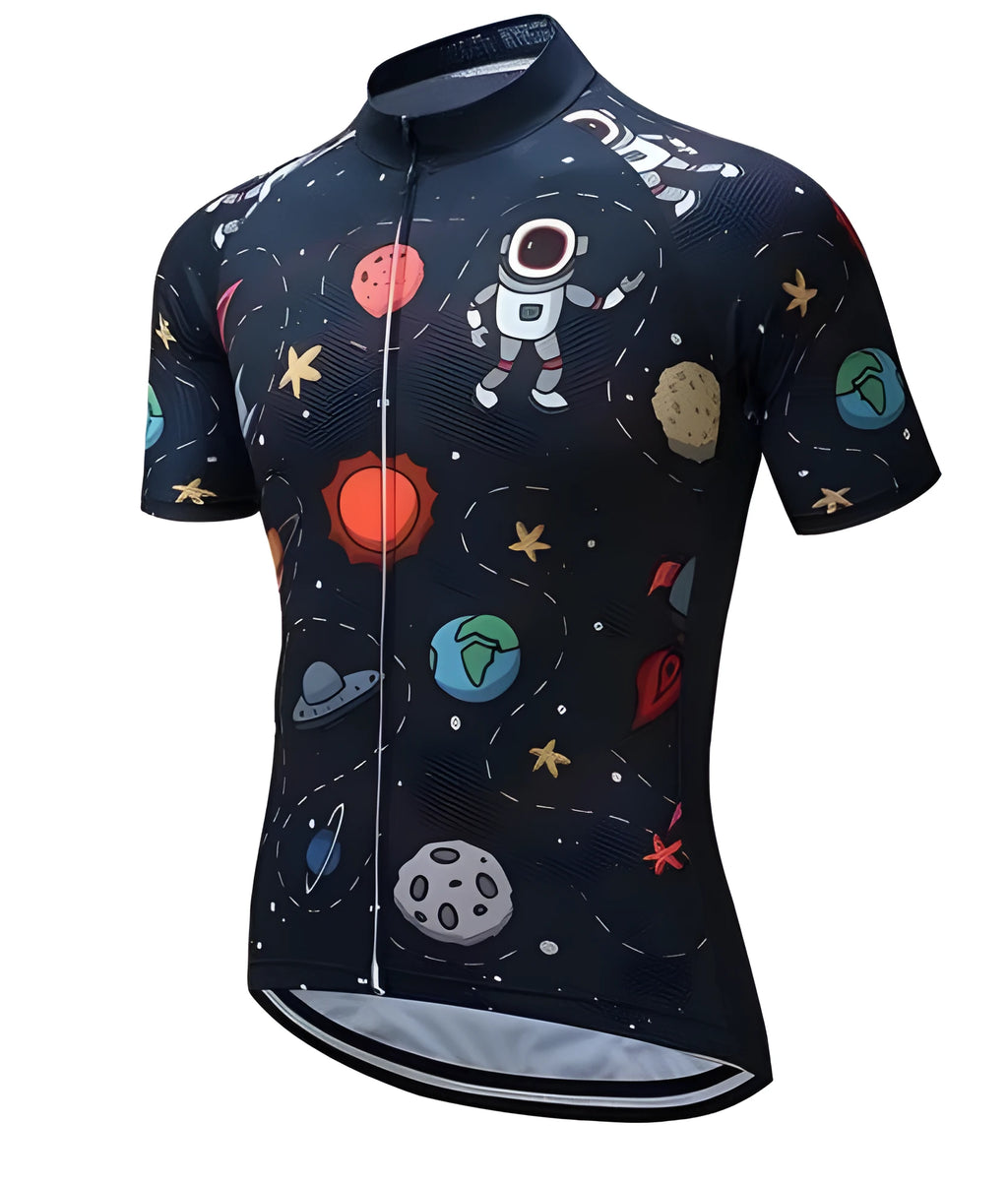 Space cycling jersey with ultralight high-wick fabric, full-length zipper and reinforced pockets, XS to XXXL