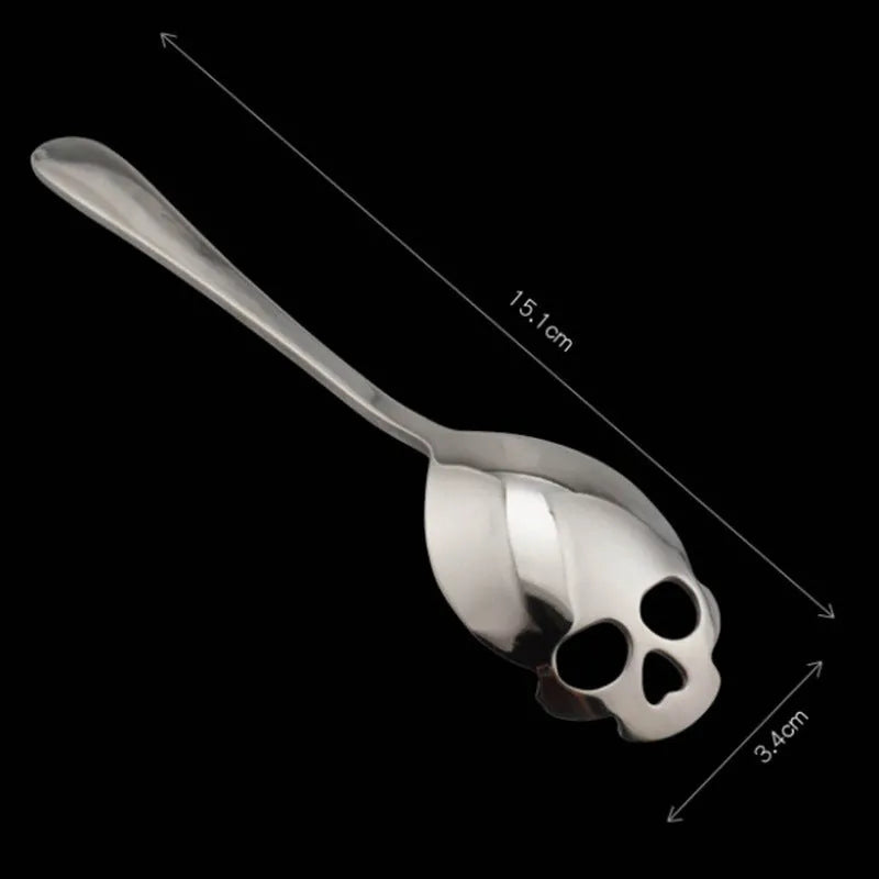 Stainless steel coffee mixing spoon with skull and bone handle design for adults