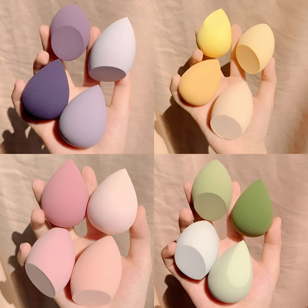 Makeup egg box beauty sponge holder with four compartments for grape mango mint peach coloured sponges