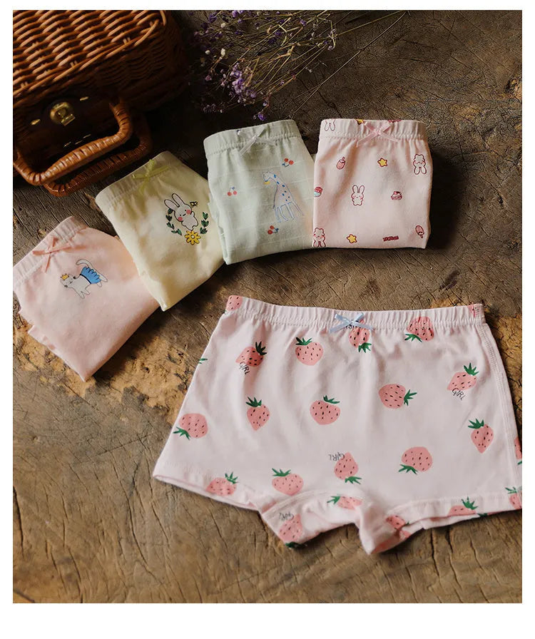 Girls' cartoon cotton boxer briefs 5-pack with XINGX print, 95% cotton, sizes 12 months to 8 years