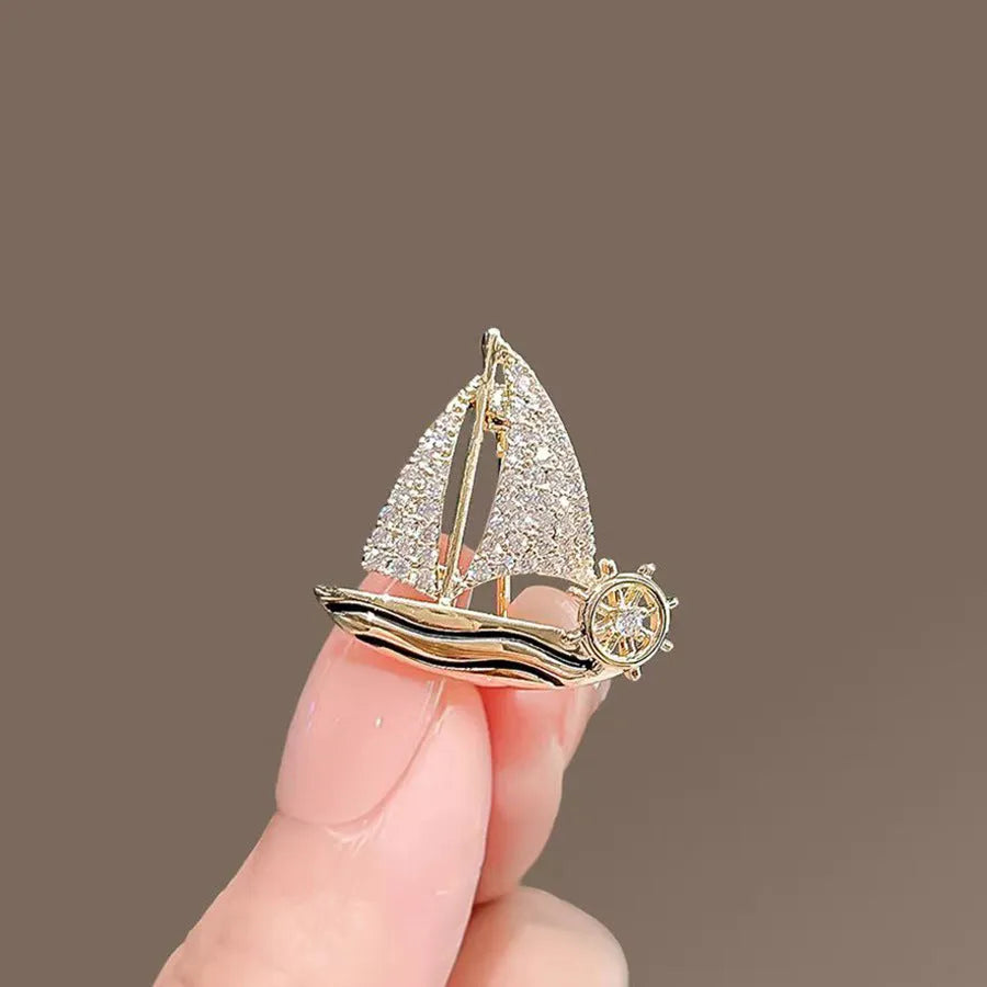 Women's alloy sailboat brooch pin in No 398 sailboat colour, anti-exposure adjustable design