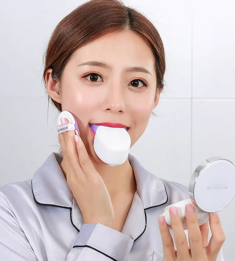360-degree U-shaped electric toothbrush in white with silicone head and charging cable