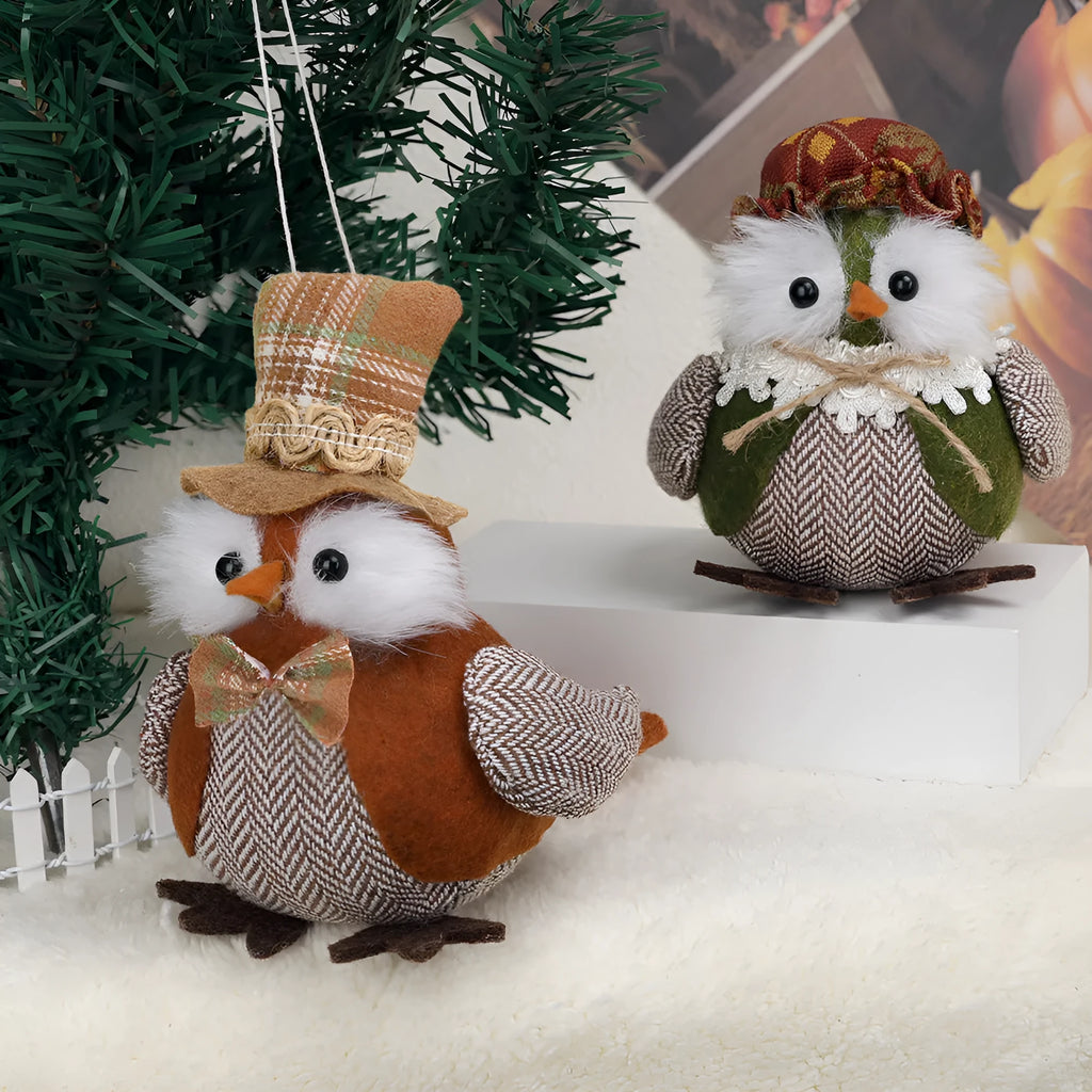 Thanksgiving harvest owl pendant ornament in orange or green polyester cloth with hanging loop