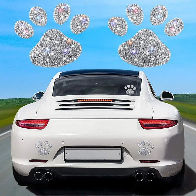 Glass diamond-encrusted car sticker in bear paw or butterfly design, measuring 7cm by 6cm.