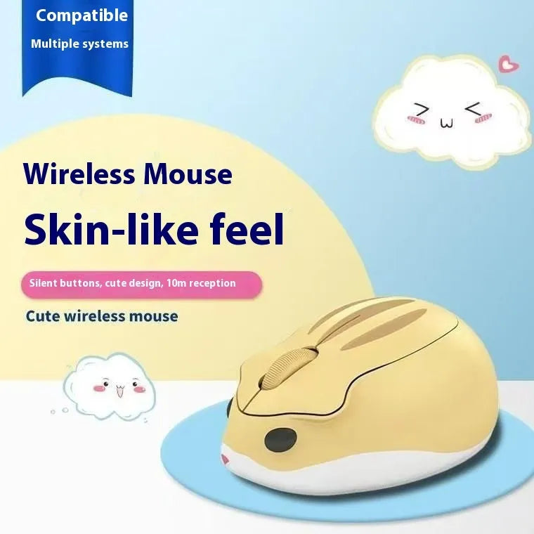 Hamster wireless silent click computer mouse in grey, pink, and yellow colour options