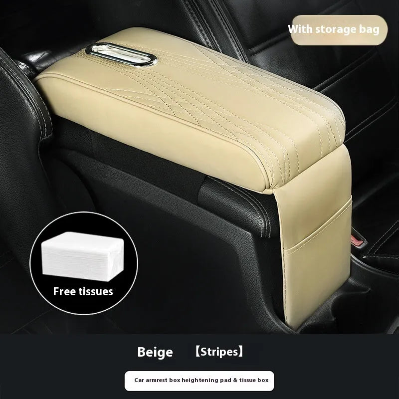 Leather automobile armrest box cover with angel pattern tissue storage in black large size