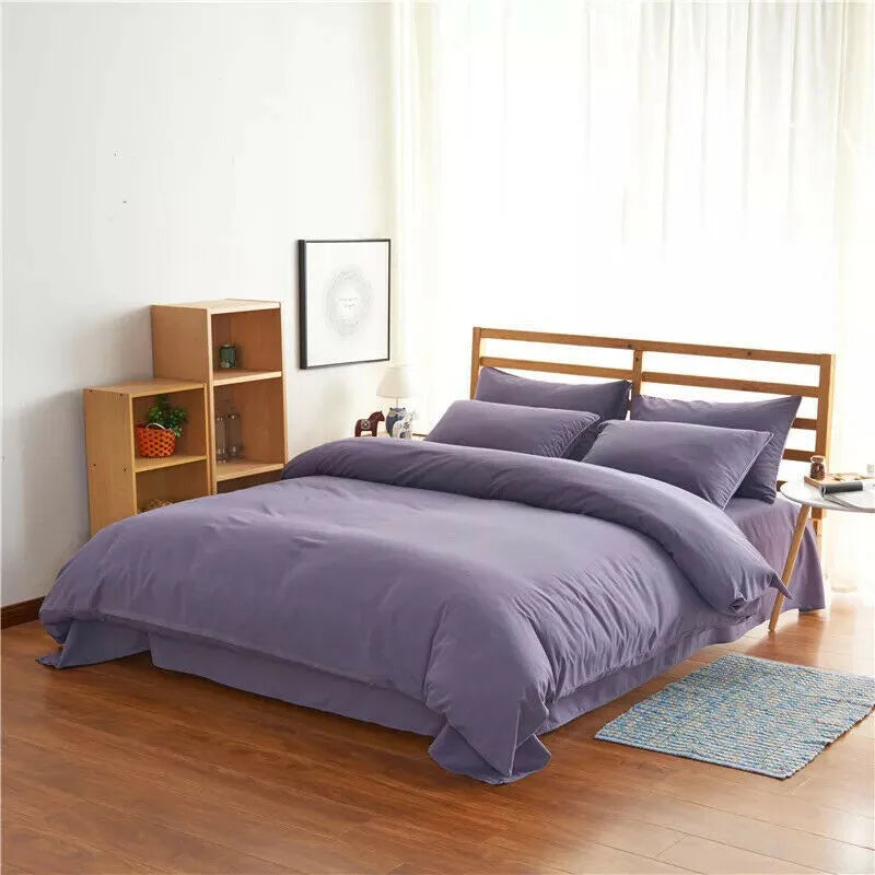 Modern simple style 4-piece bedding set for a 2m bed in twill weave fabric, shown in one of seven colour options.