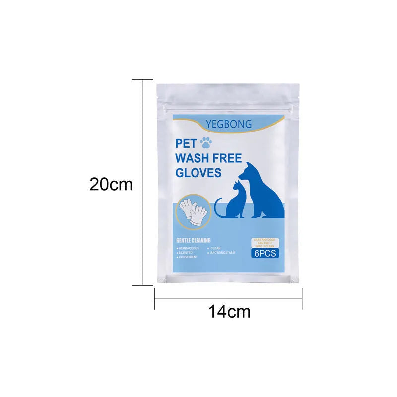 Pack of 6 pet disposable non-woven foil gloves for cat grooming without a bath