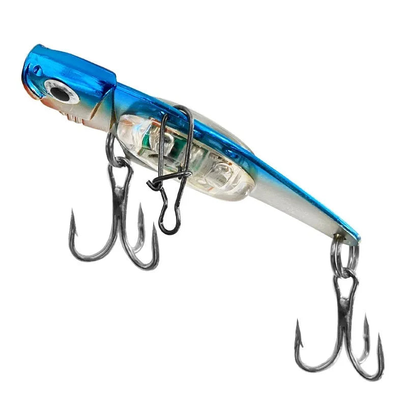 Luminous Metal Vib electronic fishing lure shown in blue body and red body colour options