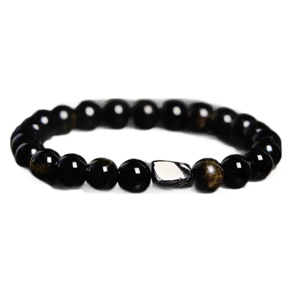 Obsidian single ring bracelet with 8mm beads and constellation design in gold obsidian colour