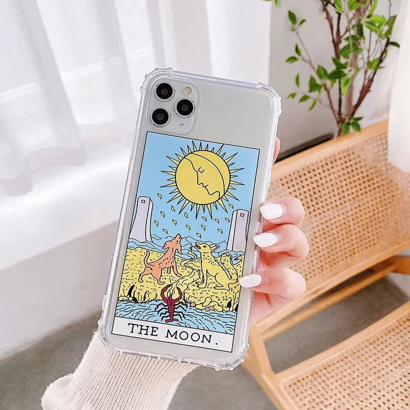 Creative Mythology Comic phone case with sun and moon graffiti cartoon designs on silicone TPU back cover