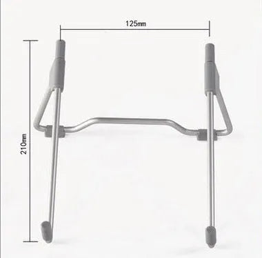 Grey aluminium alloy and engineering plastic adjustable stand holding a mobile phone and a laptop.