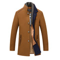 Men's woollen overcoat with double collar and patch pockets in khaki colour, Asian size L