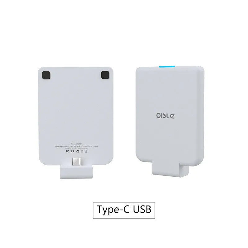 MP282P back clip battery power bank in multiple colours next to a smartphone.