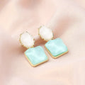 Contrast colour water ripple geometric square earrings in electroplated alloy, Korean style for women