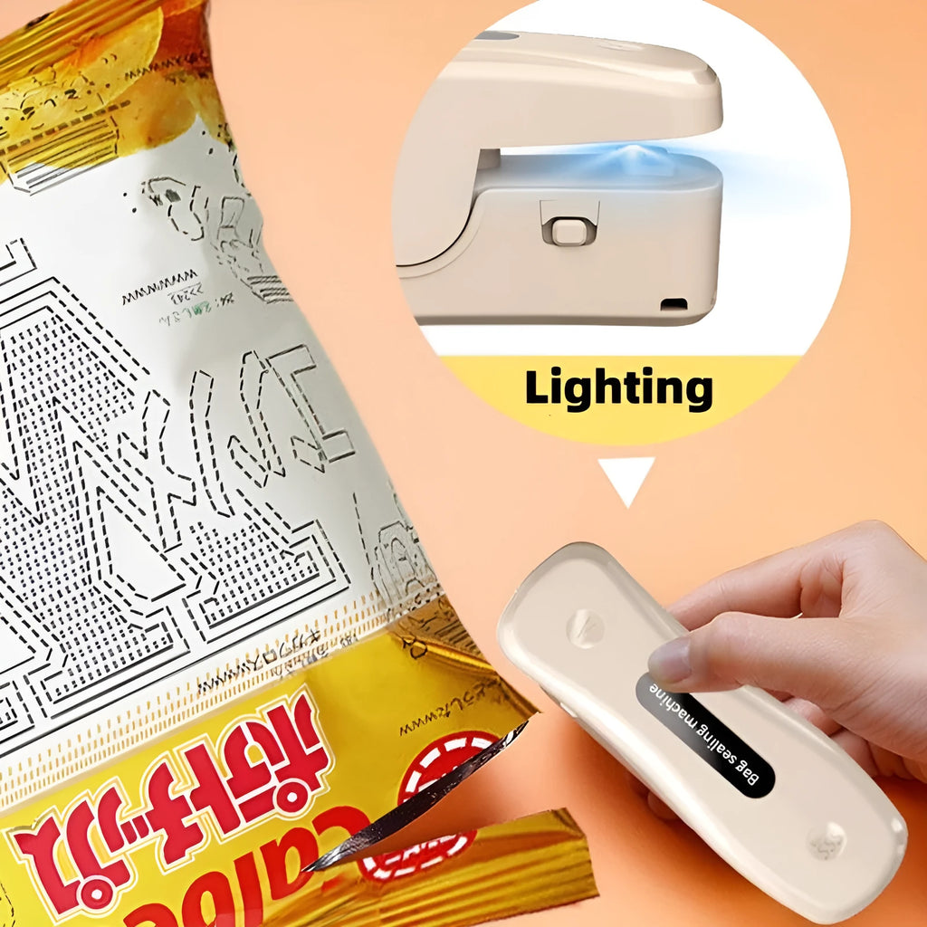 USB rechargeable mini sealing machine in black or milky white with magnetic patch