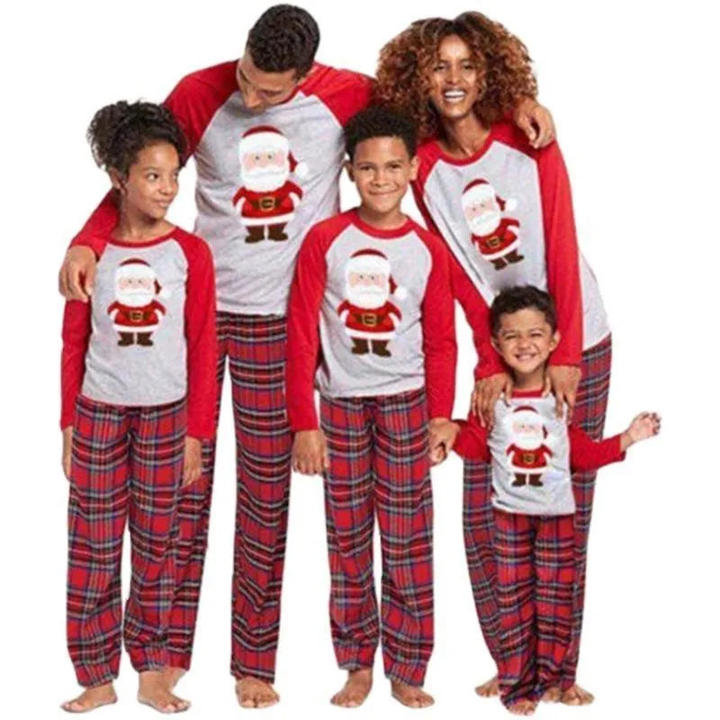Christmas family matching father and son red cartoon print cotton blend top set