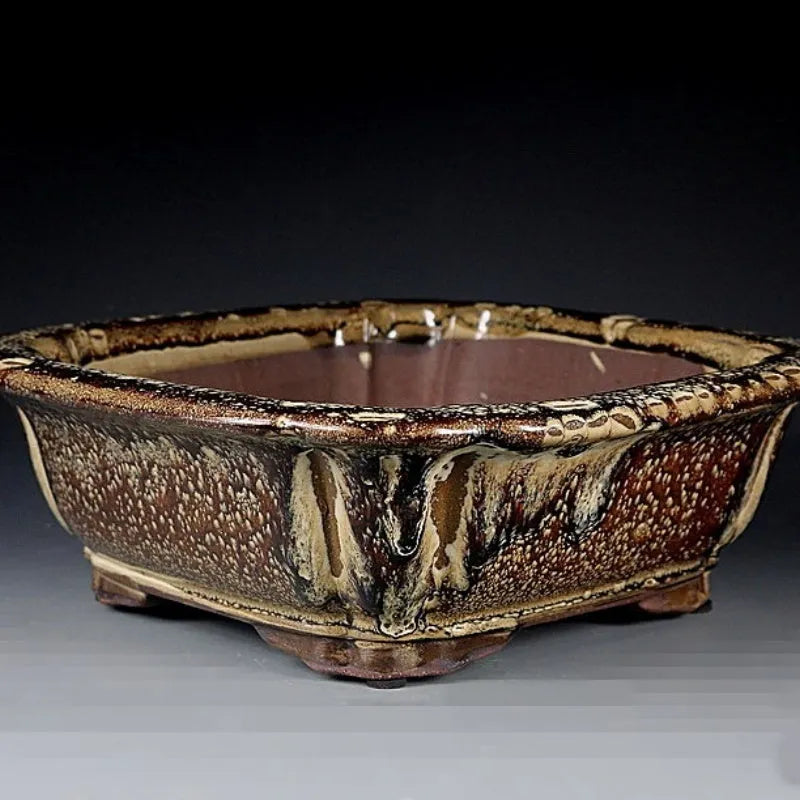 Purple sand handmade antique square colored glaze bonsai flower pot 27x27x9cm
