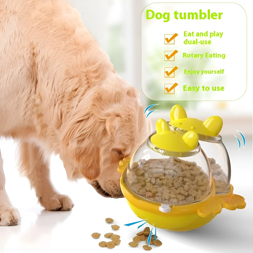 Lake blue TPR dog food dispenser tumbler toy for slow feeding and mental stimulation