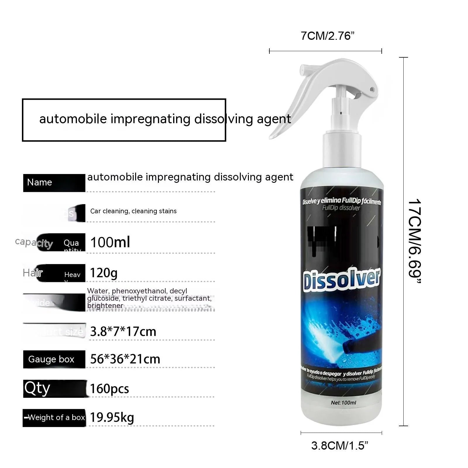 100ml car foam cleaning agent bottle for interior upholstery stain removal
